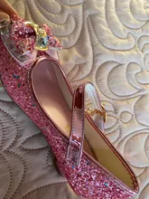 Zapatos de princesa para niñas, zapatillas con flores y brillantina para niñas pequeñas, incluye tacón alto y moño estilo mariposa, en azul, rosa y plata, talla 26-38