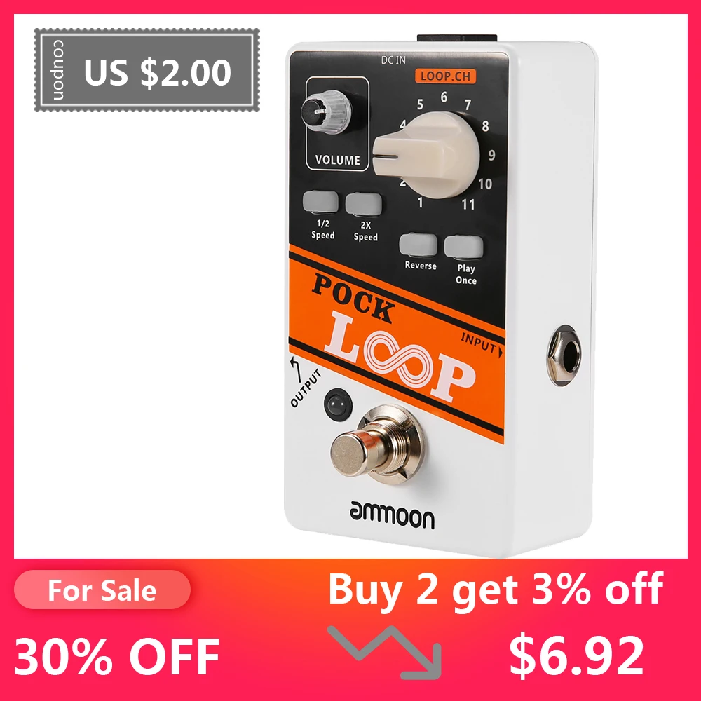 Ammoon Pedal de efecto de guitarra POCK LOOP Looper, 11 bucles, Max