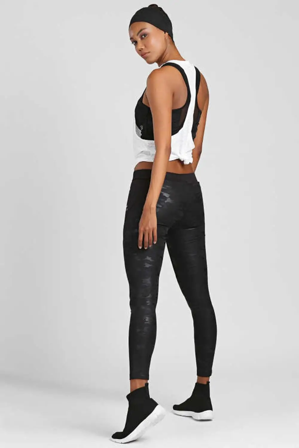 Новые модные женские камуфляжные черные колготки с высокой талией | Женская