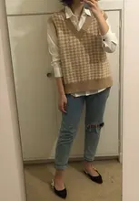 De moda Jersey chaleco sin mangas de las mujeres jersey de cuello en v suéter de punto de invierno coreano lindo suéter 2020