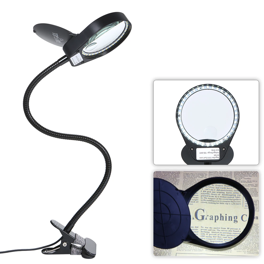 Tomshine светодиодный 3X/10X Лупа Настольный светильник с регулируемой яркостью, гибкая портативная настольная лампа для печати