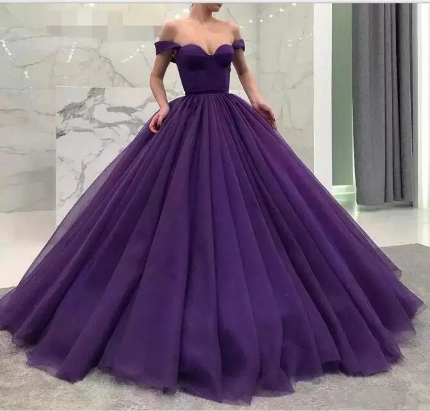 

CloverBridal Off-The-Shoulder Purple Tulle Quinceanera Dresses vestidos de quinceañera de 15 Cinderella Birthday Gown WQ9811