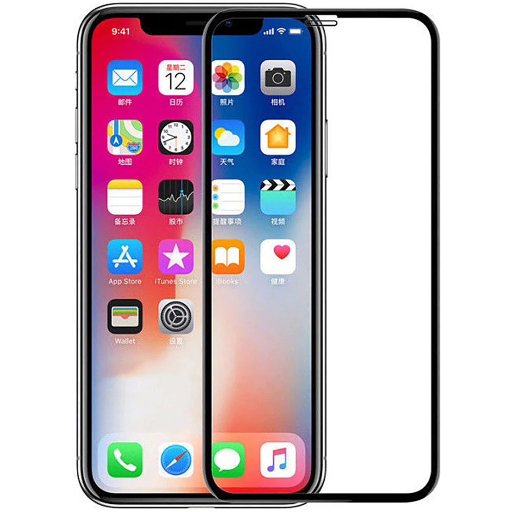 Screen Protector CRYSTAL tempered glass 2D Black full covers 100 LCD Touch for For APPLE IPHONE X-10