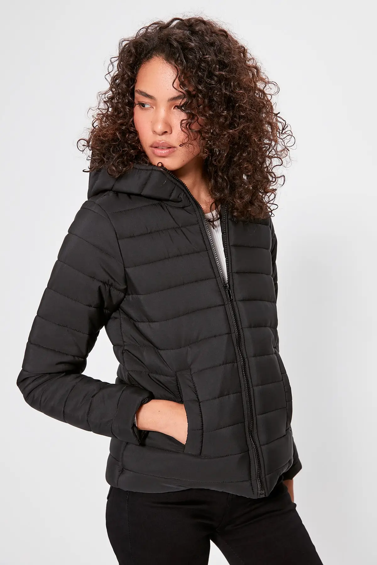 

Trendyol Black Hooded Zipper It Should Cover INFLATABLE coat TWOAW20MO0018