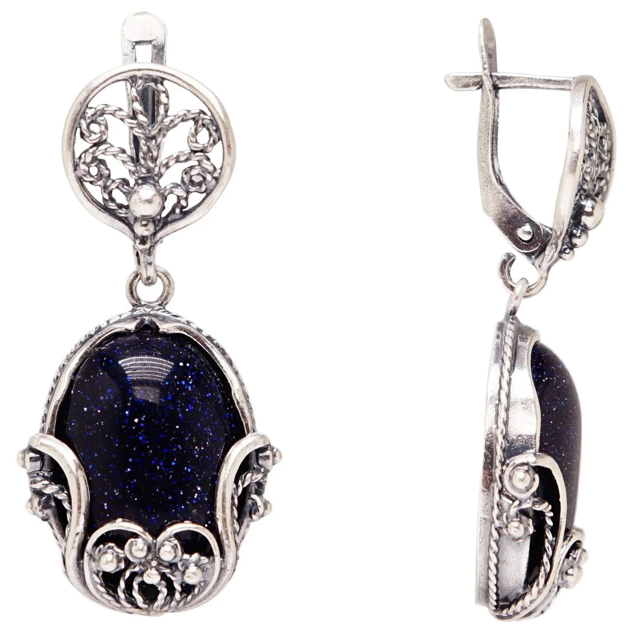 Earrings &quotVerona&quot aventurine blue silver plated 12 Mk gold sand set 3796 good things |