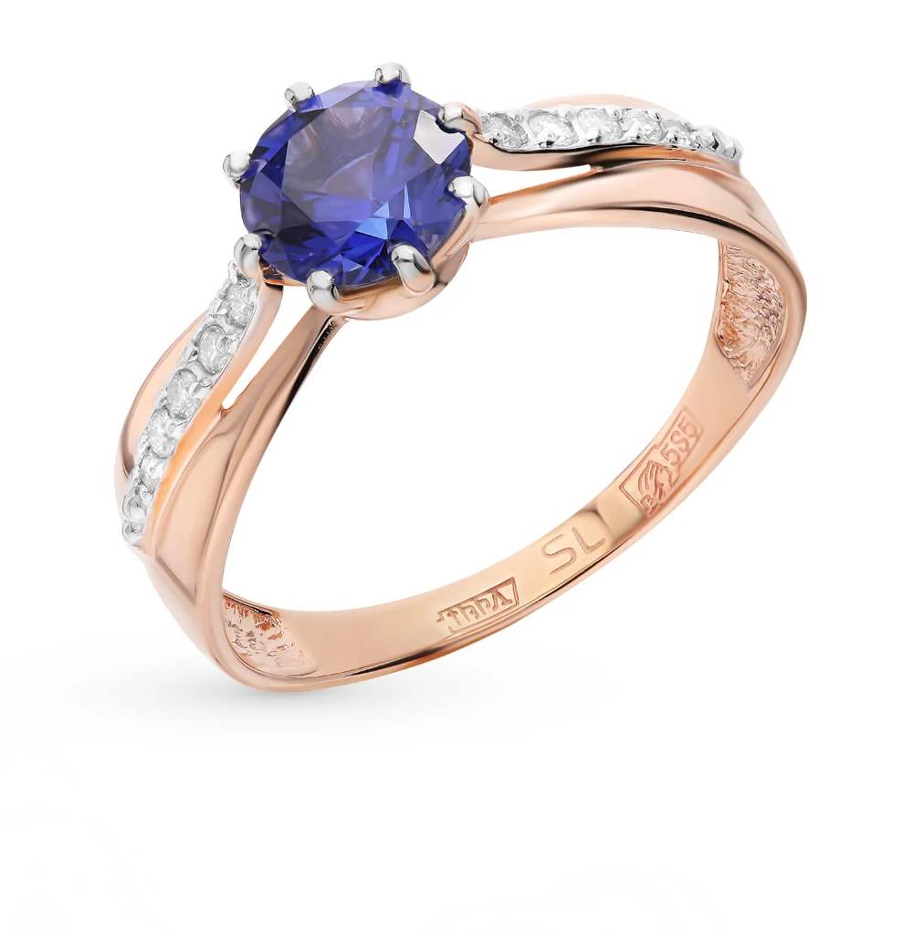 Gold ring with sapphires and diamonds SUNLIGHT test 585