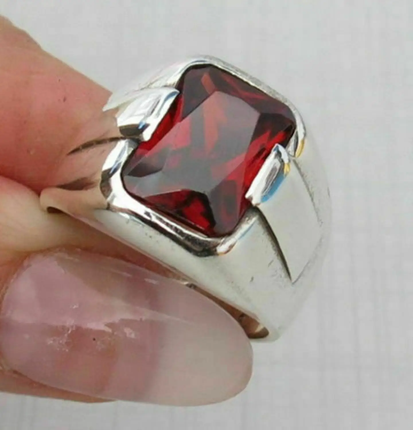 Turkish Handmade Jewelry 925 Sterling Silver Ruby Stone Men Ring Sz 9