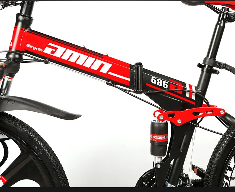 Clearance 26 Inch Folding Mountain Bike Steel Frame 21 Speed Snow Bicycle Three-knife wheel MTB Foldable Shock Absorption Variable Bike 4