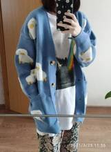 Suéter informal de estilo coreano para mujer, cárdigans de manga larga con cuello de pico abotonada, chaqueta de gran tamaño 2020