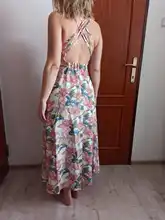 Dress Summer V-Neck Vestido Backless Floral-Print Bohemian Female Elegant Sexy Women