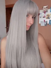 GEMMA Cosplay largo negro recto pelucas sintéticas con flequillo para las mujeres de África americano Lolita de diario fiesta resistente al calor de fibra