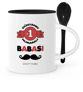 

Father's Day Custom World 1 Number Father Black Spoon Mug Cup-1