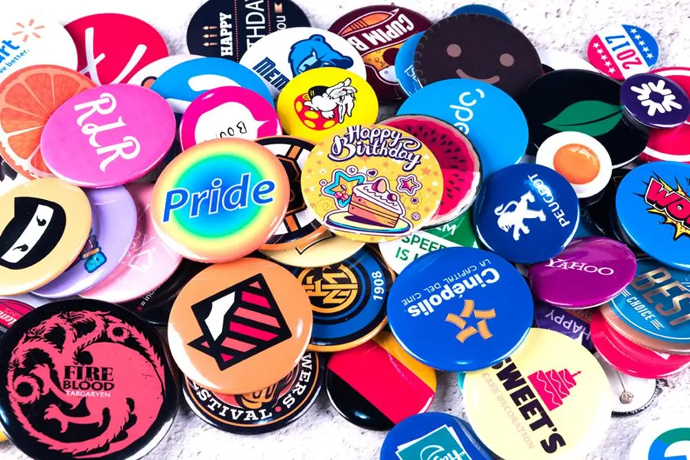 

No MOQ Custom Button Badges Pin-back buttons supplies for bag pack DIY Customize Brooches for promotional gift badges