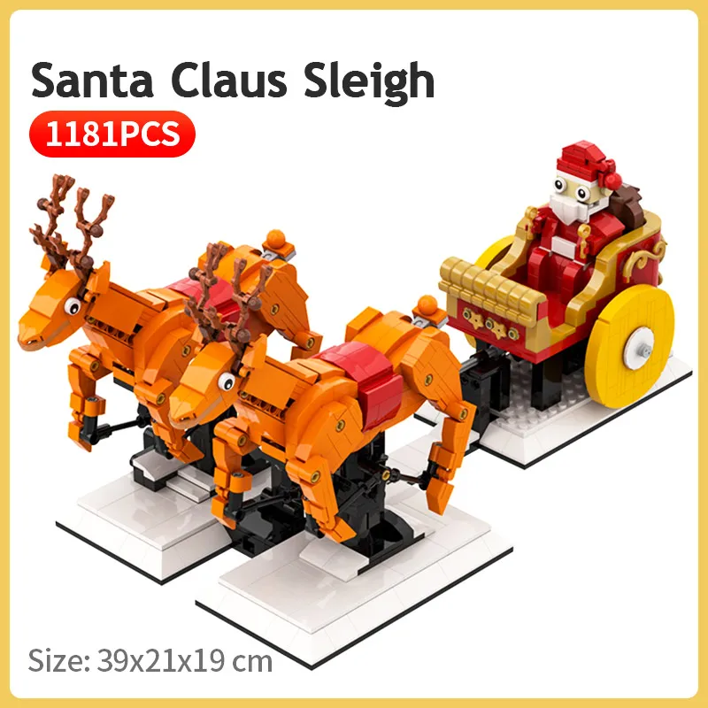 

Winter Village Christmas Figures Santa Claus Reindeer Sleigh Model Building Blocks Bricks Kids DIY Toys for Children Xmas Gifts