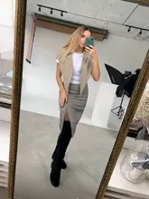 Split-Joint-Vest Spring Irregular Black EAM Women Fashion Sleeveless Loose Khaki Summer