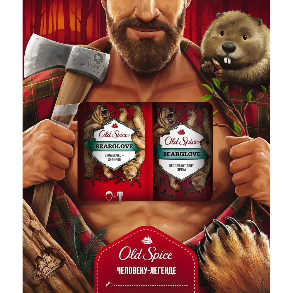 Подарочный набор Old Spice Bearglove(Аэрозольный антиперспирант 150 мл+ Гель для душа 250 мл