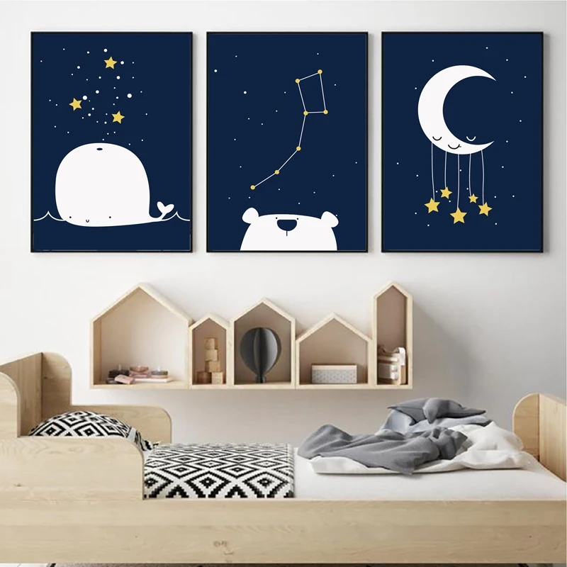 Space Nursery Canvas Print Kids Room Wall Decor