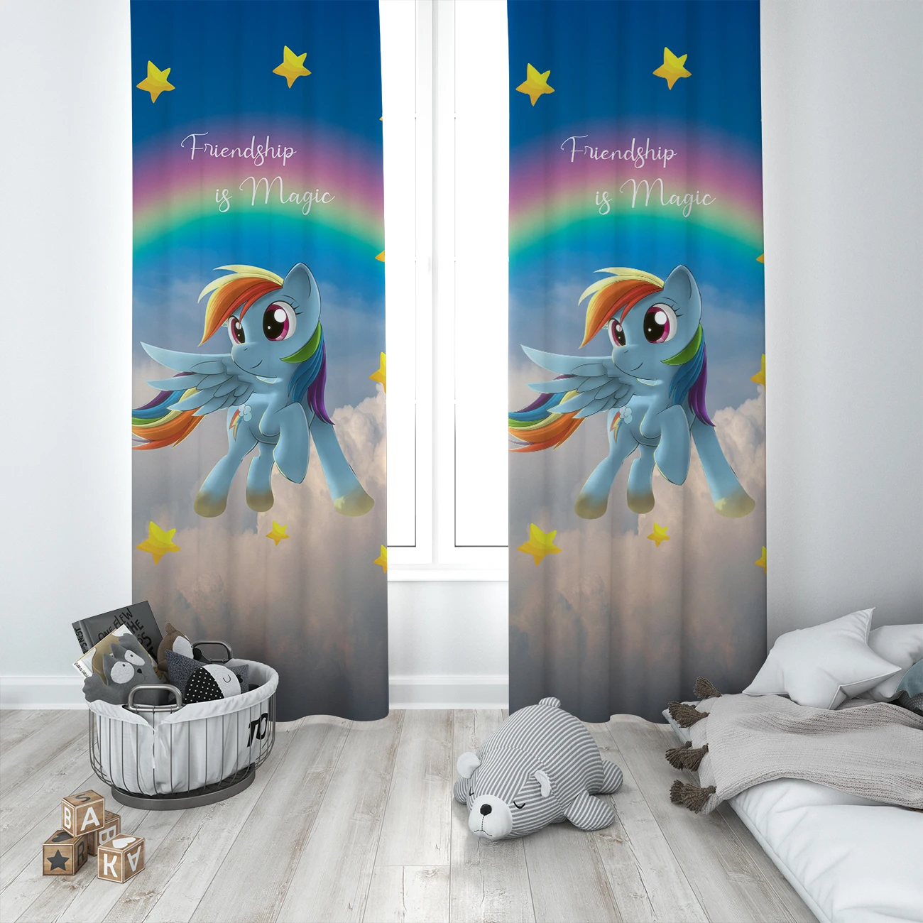 

Curtains Children 3D Printed Decorative Items Home Childrens Room Rainbow Cute Pony Model 268