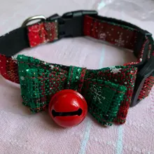 Christmas Dog Collar & Bell Fabric Female Male Puppy Pet Bow Tie Adjustable XS-L
