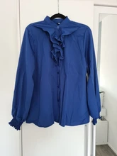 Blusa informal de Chifón con manga larga para primavera y verano, camisa color liso para mujer, con volantes y cuello de pico, talla grande, 2020
