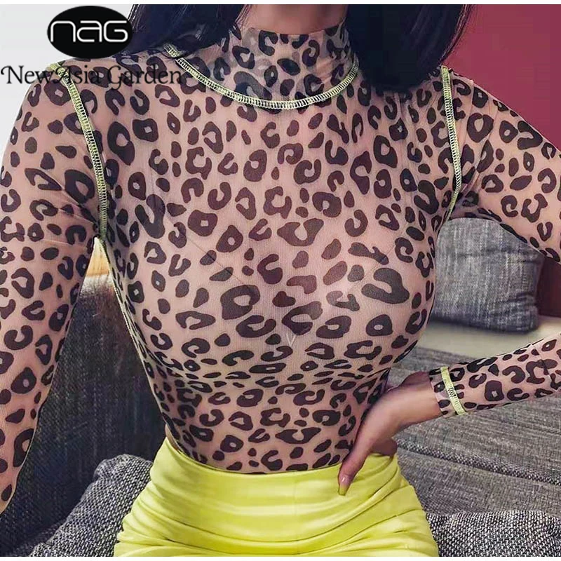 NewAsia Leopard Bodysuit Women See Through Print Sheer Mesh Sexy Jumpsuit Turtleneck Long Sleeve Rompers Party Overalls 2019 New NewAsia Leopard Bodysuit Women See Through Print Sheer Mesh Sexy Jumpsuit Turtleneck Long Sleeve Rompers Party Overalls 2019 New