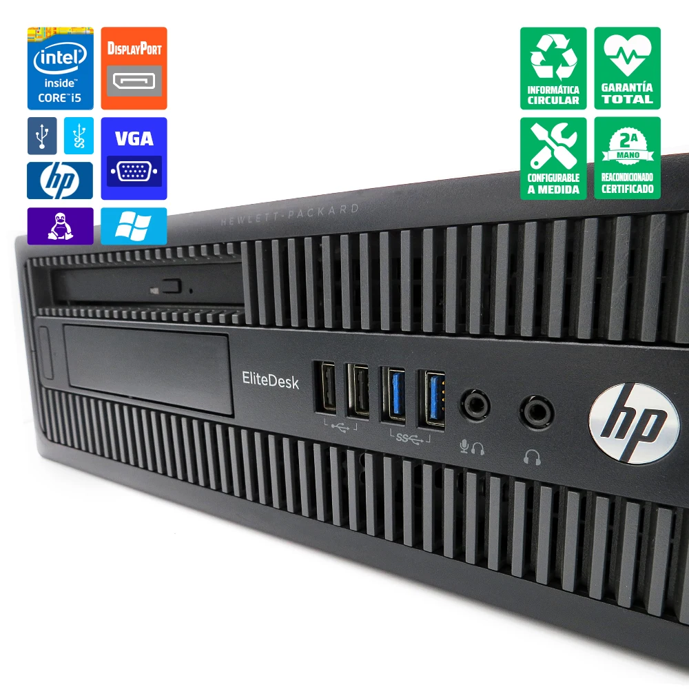 PC sobremesa HP EliteDesk 800 G1 SFF i5-4570 reacondicionado 8GB-RAM DVD WiFi-2G/4G/5G-PCIe Windows 10 Pro update
