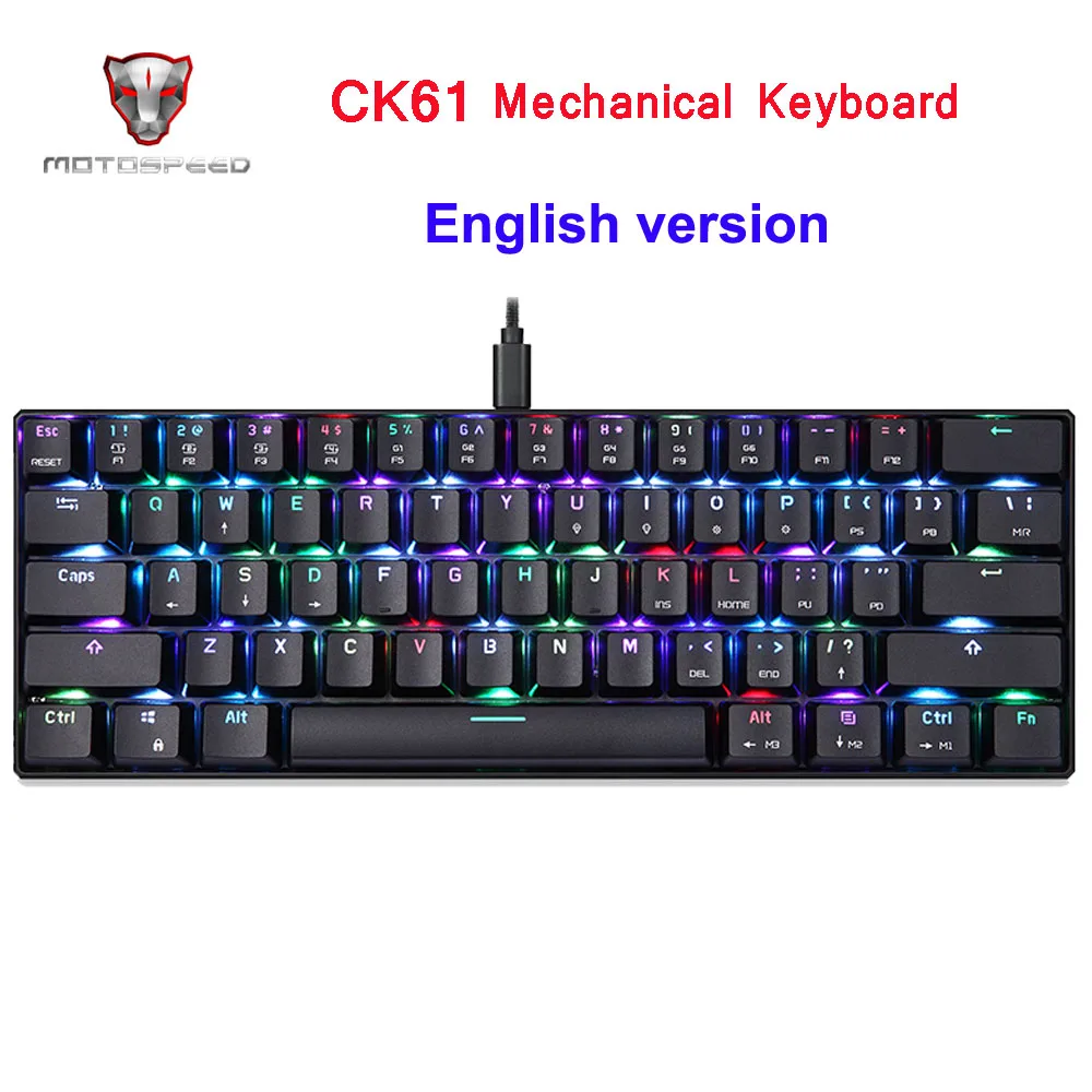 Motospeed CK104 игровая механическая клавиатура Русский Английский красный переключатель синий металлический проводной светодиодный с подсветкой RGB анти-привидение для геймера - Цвет: CK61 English