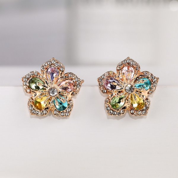 Korea Sweet Cute Flower Crystal Temperament Geometric Shiny Zircon Earrings Statement Earrings for Women Girl Pendientes