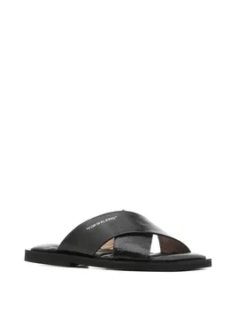 

ILVi-Genuine Leather Handmade Sia Women's Slipper Black Patent Leather Wrinkled Women Shoes 2020