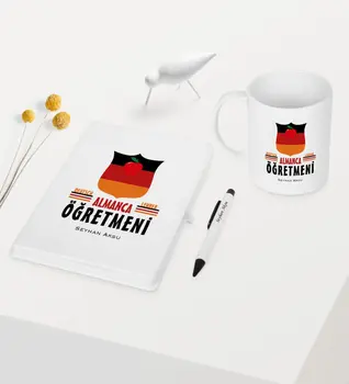 

Personalized German Teacher Themed White Notebook Pen Mug Set-1