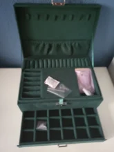 WE New-estuche de 3 capas con broche verde para mujer, organizador de joyería, anillo grande, collar, soporte de maquillaje, caja de joyería de terciopelo con cerradura