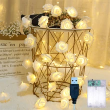 LED Rose Flower String Lights USB Battery Operated Rose Lamp Fairy String Light for Valentine's Day Wedding Party Decorations
