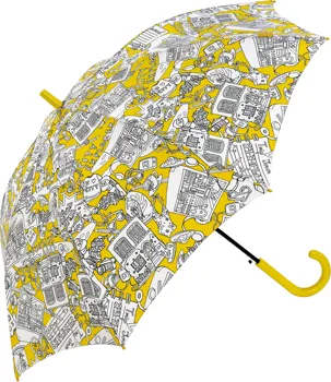 

Umbrella long black automatic with windproof Man Woman system. Smiley happy