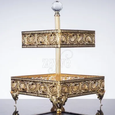 

wonderful dowry wedding mothers day birthday gift awesome decor Gold Color Hunkar Two Tier Square Cookie – Fruit Serving Tray