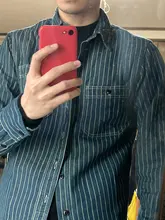 Wabash-camisa de trabajo a rayas para hombre, camisa de tela vaquera Vintage con orificios de ventilación, sin Stock