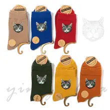 Новые модные осенне-зимние хлопковые носки с милым котом, женские носки до середины голени, Брендовые женские носки