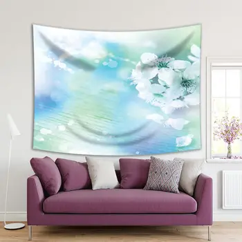 

Tapestry Cherry Tree Blossom Nature Spring Flowers Bloom Romantic View White Green Blue