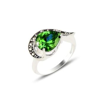 

Silver 925 Sterling Marcasite & Emerald Zircon Stone Ring