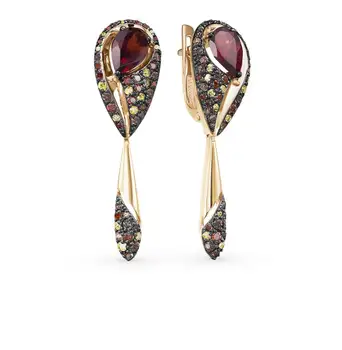 

Gold earrings with cubic zirconia and Garnet sunlight sample 585