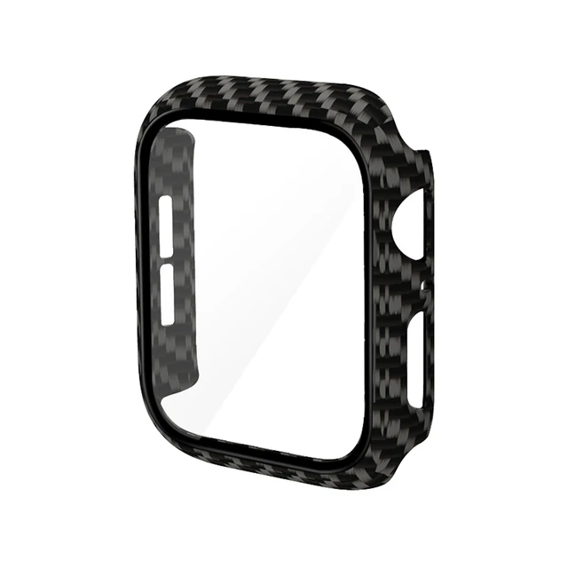 360 Full Bumper Frame Matte Hard Case for Apple Watch 7/6/SE/5/4/3/2/1 Cover Tempered Glass Film for iWatch 41MM 45MM 40MM 44MM Carban Black