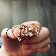 IPARAM-Conjunto de anillos de unión para mujer, de cristal geométrico, dorado, Vintage, bohemio, luna y estrella, diseño de personalidad, conjunto de anillos, regalo de joyas de fiesta