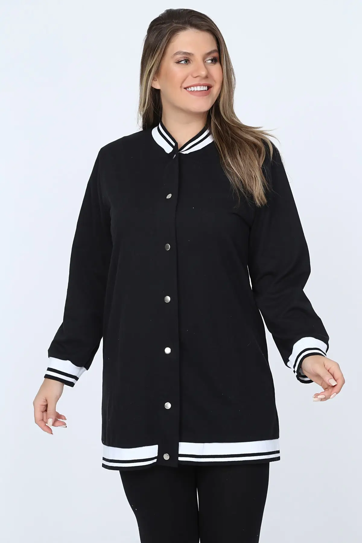 

Big Free Women Black Ribana Garni Snaps Jacket Sweat TB20KB051002