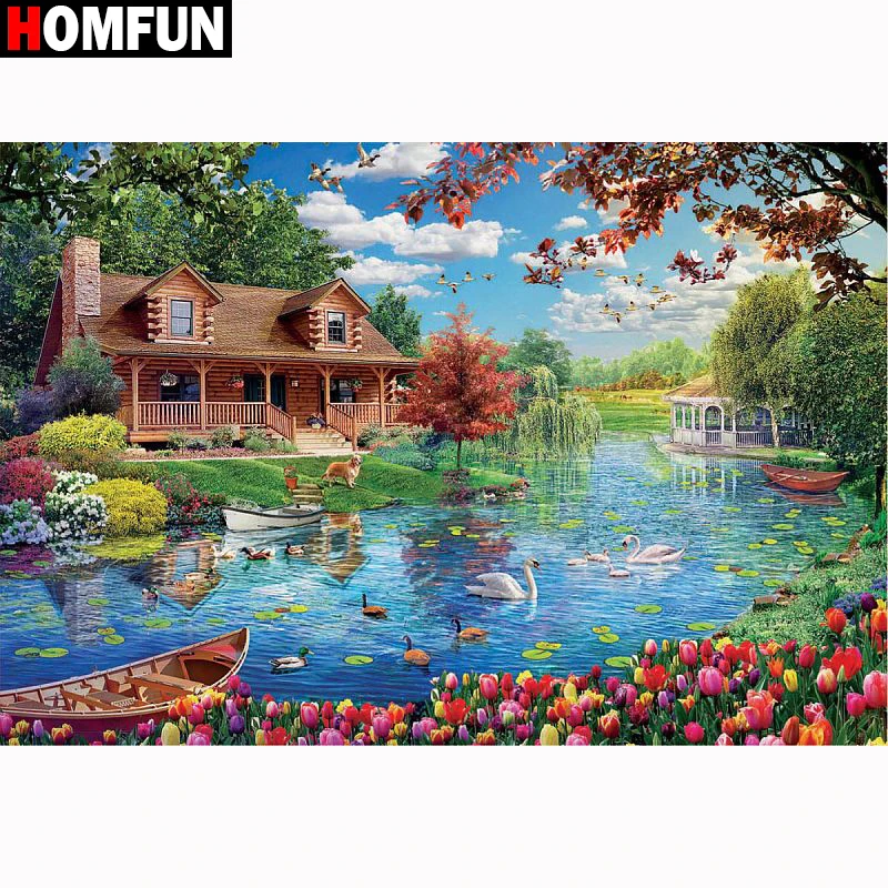 HOMFUN Diamond Painting Cross Stitch "dream house scenery" Full Square Round Diy 5d Diamond Embroidery Picture Rhinestone Art crystal rhinestone diamond painting