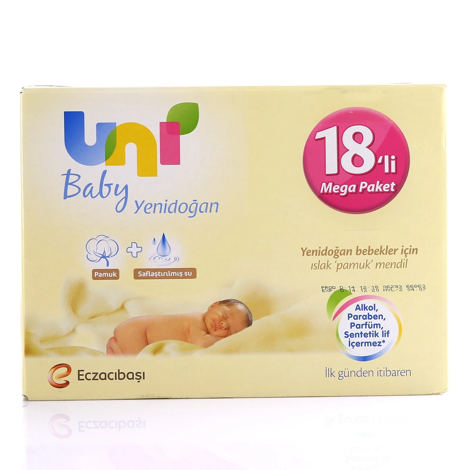 Ebebek Uni Детские влажные хлопковые салфетки ежемесячная Упаковка 18x40 шт |
