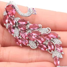 61x26 мм SheCrown большой тяжелый 13,6 г Феникс создан розовый турмалин свадебные женские ювелирные изделия серебряная брошь