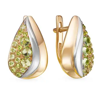 

Gold earrings with хризолитом and cubic zirconia sunlight sample 585
