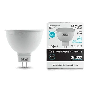 Лампа светодиодная Gauss LED Elementary MR16 GU5.3 3.5W 4100K 1/10/100 13524|Светодиодные лампы и трубки| |