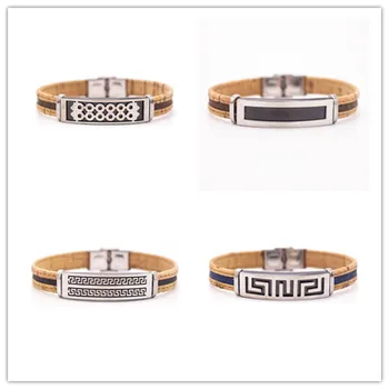 

10mm Flat natural cork with Stainless steel fittings handmade Nautical bracelet men bracelet MBR-001