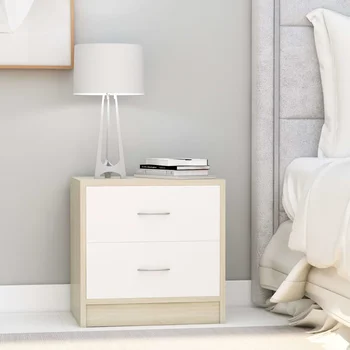 

White bedside and Sonoma 40x30x40 cm in particleboard oak tables
