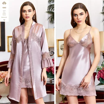 

Women Sexy Satin Nightgown 6 piece